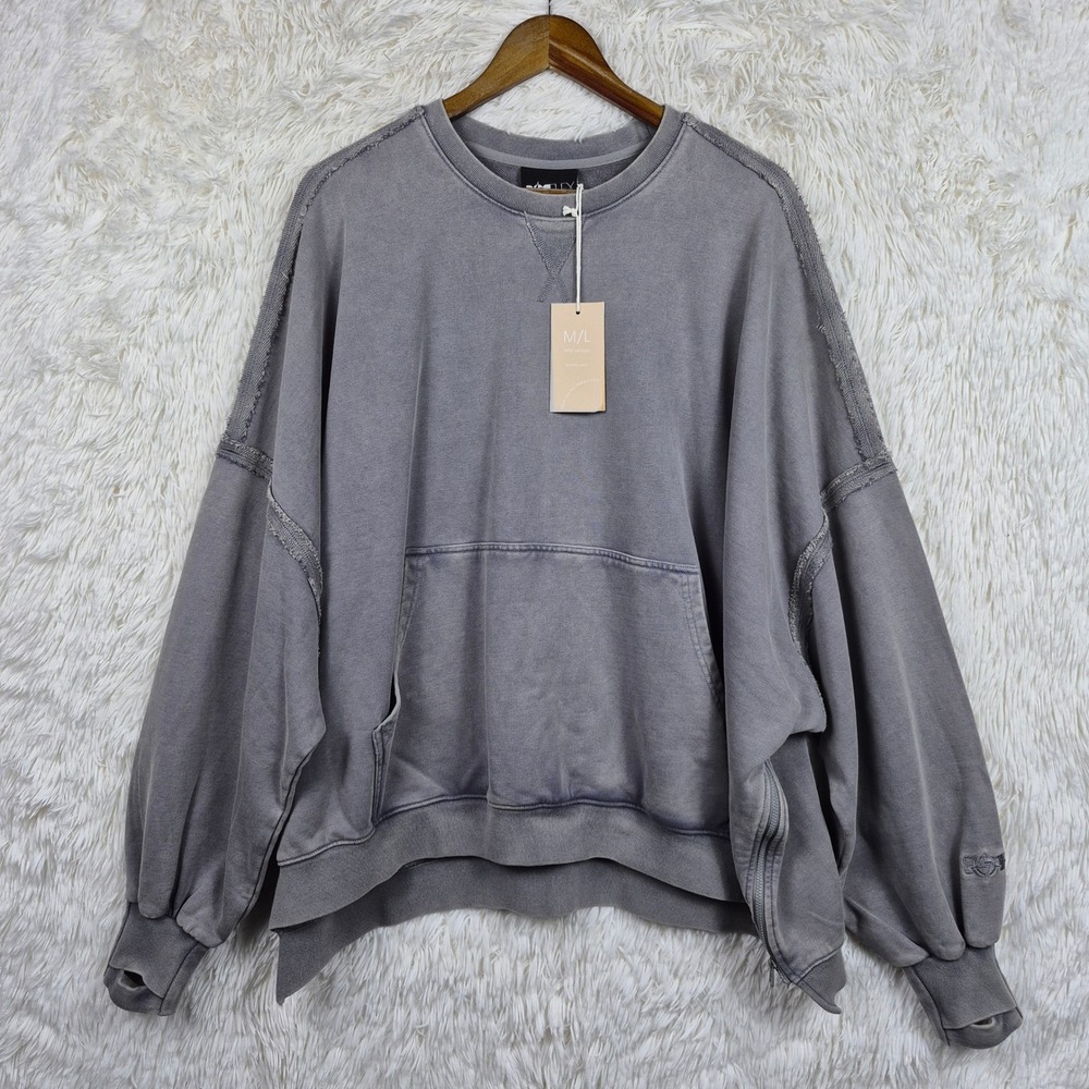 Popflex Active Boxy Crew Neck Sweater Vintage Grey Oversized NWT M/L